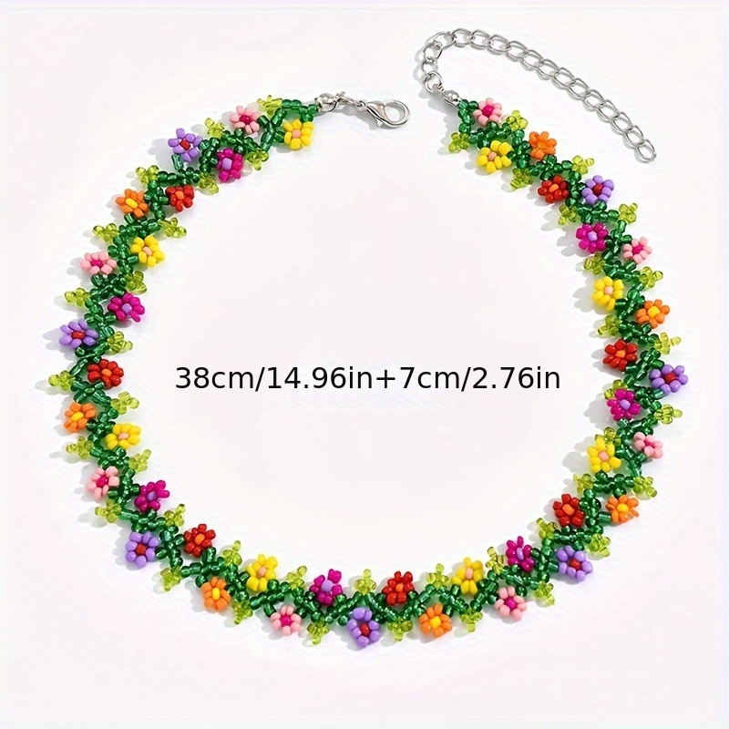 Bohemian Braided Beaded Colorful Flower Necklace